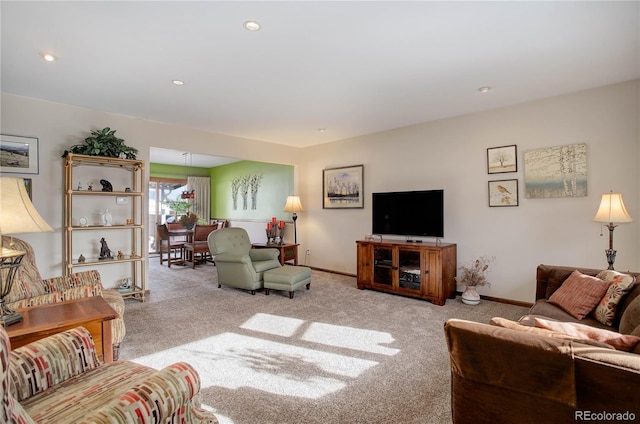 living room with light carpet