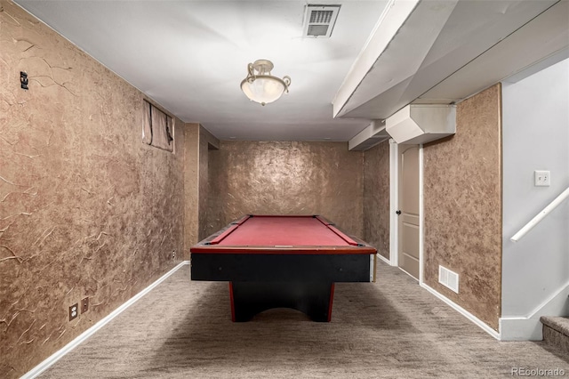 recreation room with visible vents and pool table