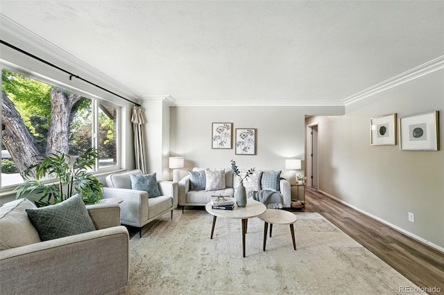 470 S Queen St, Lakewood, CO 80226 - living room featuring crown molding and wood finished floors