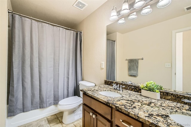 full bathroom featuring vanity, toilet, and shower / bath combo with shower curtain