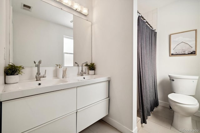 full bath with toilet, tile patterned flooring, visible vents, and a sink