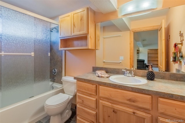 full bathroom with vanity, toilet, and washtub / shower combination