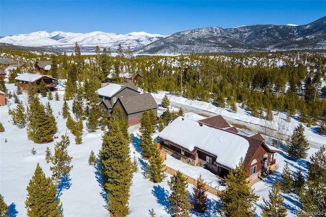 snowy aerial view featuring a mountain view