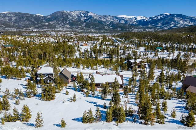 snowy aerial view featuring a mountain view