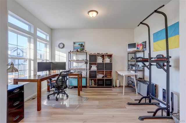 office with light hardwood / wood-style flooring