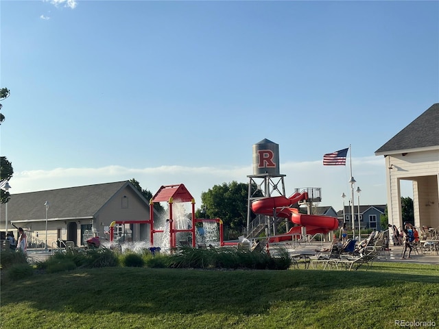 view of jungle gym featuring a yard