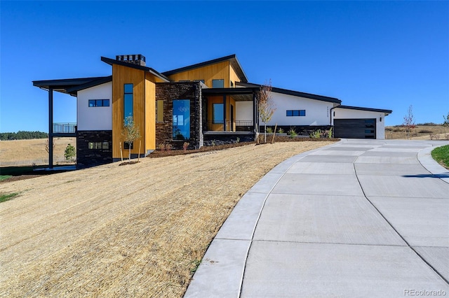 contemporary home featuring a garage