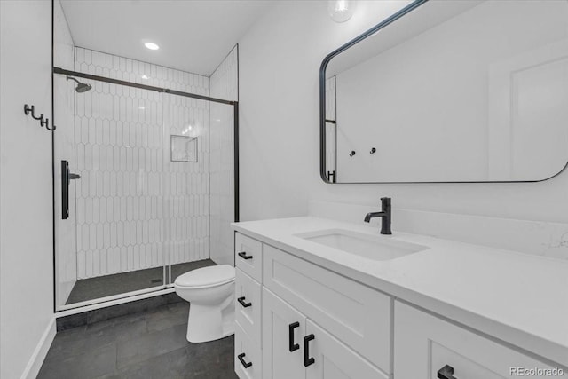 12862 Crane River Dr, Longmont, CO 80504 - full bathroom with vanity, a stall shower, and tile patterned floors