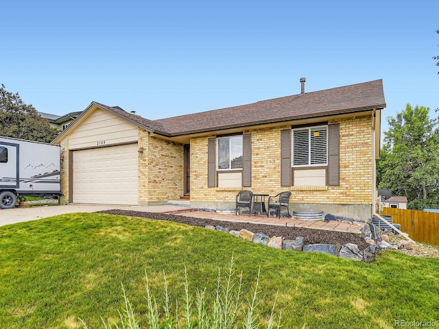 2104 Vineyard Dr, Castle Rock, CO 80104 - ranch-style home featuring brick siding, driveway, a garage, and a shingled roof