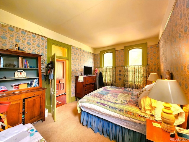 808 Rose St, Georgetown, CO 80444 - bedroom with wallpapered walls and carpet floors