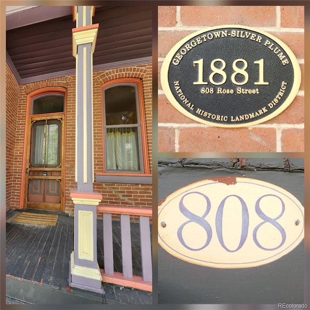 808 Rose St, Georgetown, CO 80444 - view of exterior entry featuring brick siding and a porch