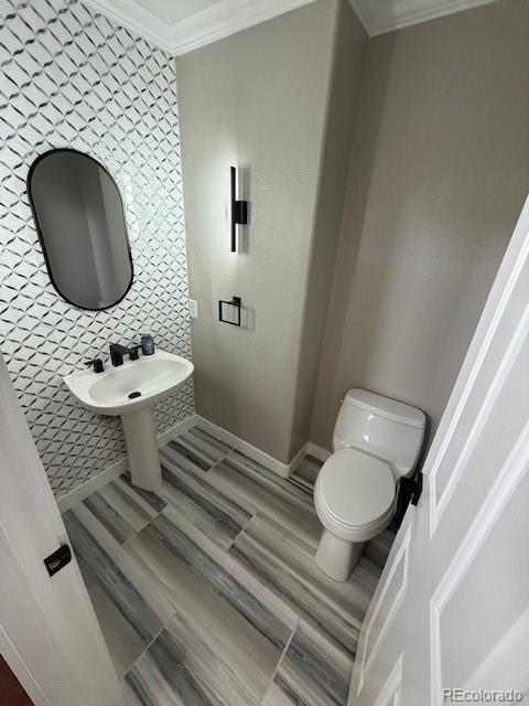 1545 W 148th Ave, Westminster, CO 80023 - bathroom featuring crown molding and wood finished floors