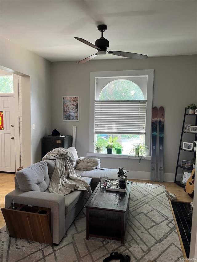 819 27th St, Denver, CO 80205 - living area with plenty of natural light, a ceiling fan, and light wood-type flooring