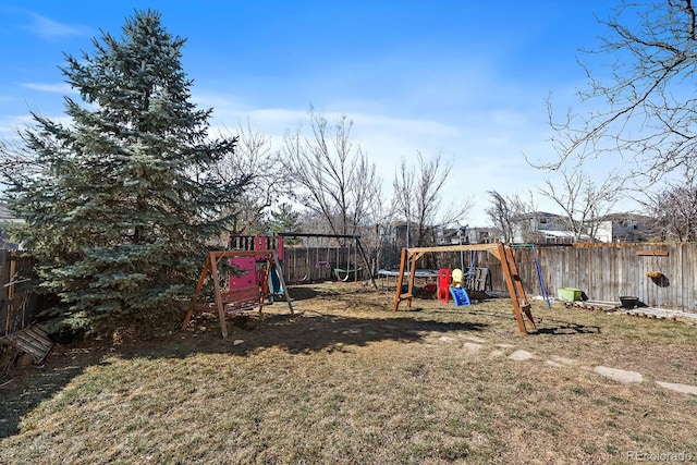 view of play area featuring a fenced backyard