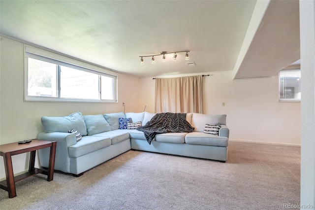living room featuring carpet floors