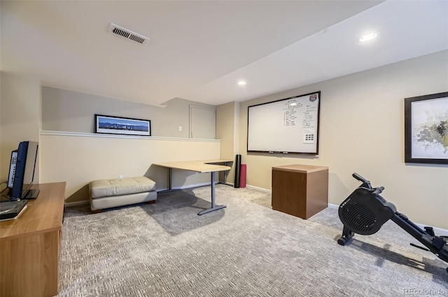 carpeted home office with baseboards and recessed lighting