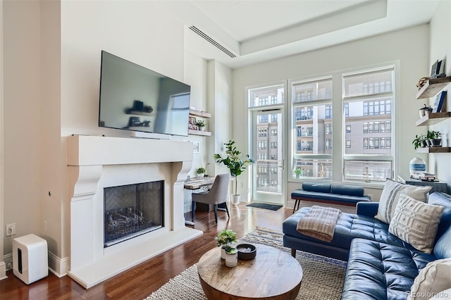 living room featuring dark hardwood / wood-style floors