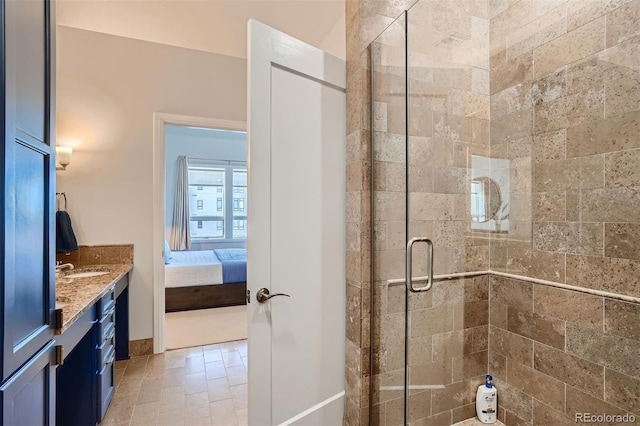 bathroom featuring vanity and walk in shower