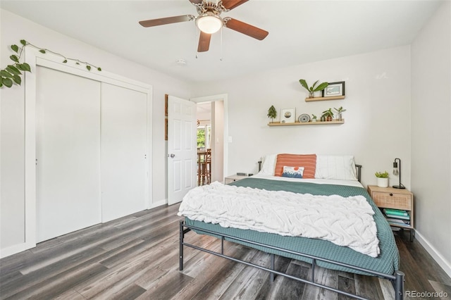 4715 Garland St, Wheat Ridge, CO 80033 - bedroom with wood finished floors, a closet, and a ceiling fan