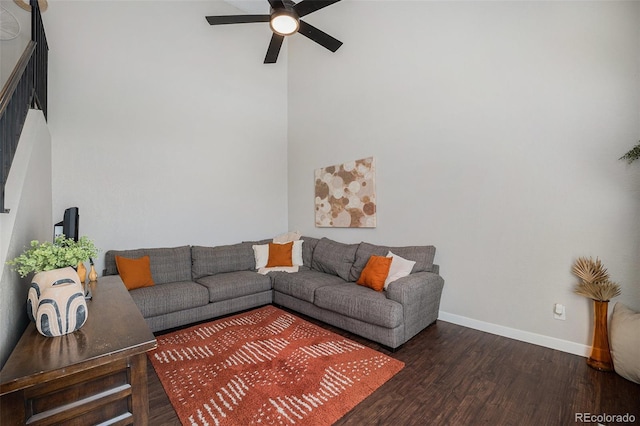 7705 W 87th Dr, Arvada, CO 80005 - living area featuring a ceiling fan and wood finished floors
