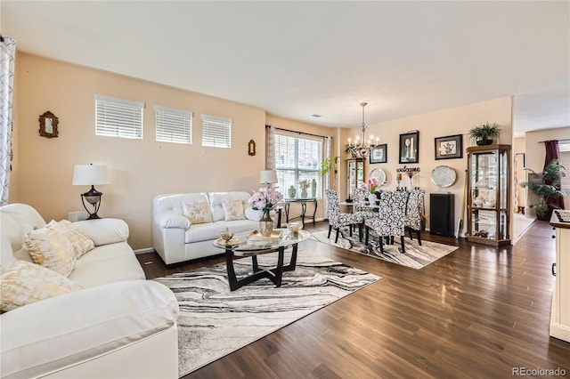 13626 Garfield St Unit A, Thornton, CO 80602 - living area featuring a chandelier and dark wood-style flooring