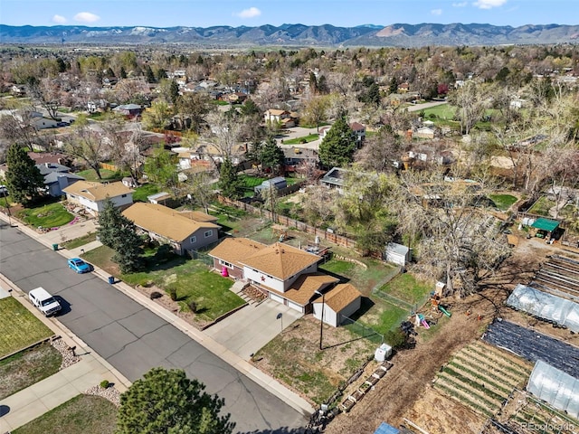 aerial view with a residential view and a mountain view