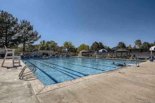 view of pool featuring a gazebo