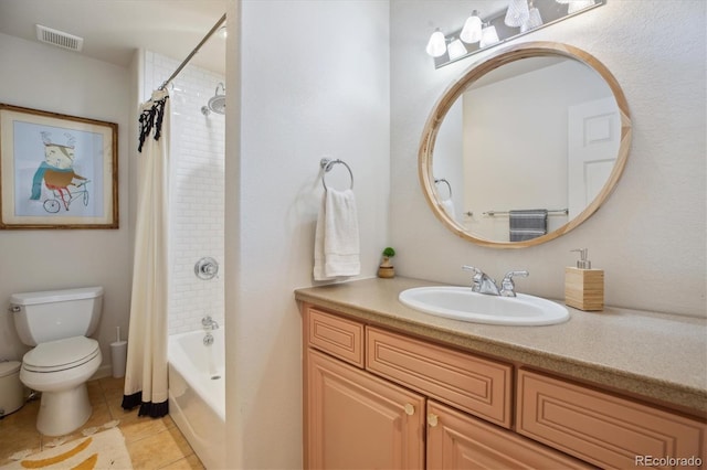 600 Vine St, Denver, CO 80206 - bathroom with toilet, vanity, tile patterned floors, and shower / bath combination with curtain