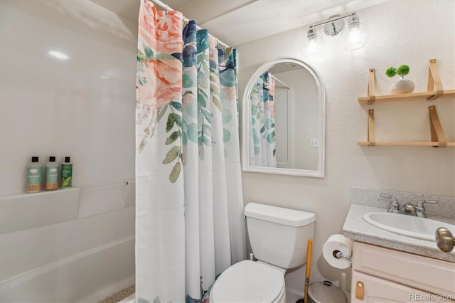 600 Vine St, Denver, CO 80206 - full bathroom featuring vanity, toilet, and shower / bathtub combination with curtain