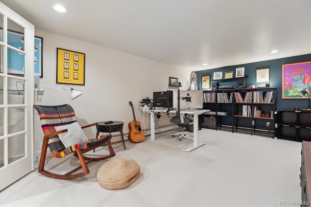 600 Vine St, Denver, CO 80206 - carpeted home office featuring recessed lighting