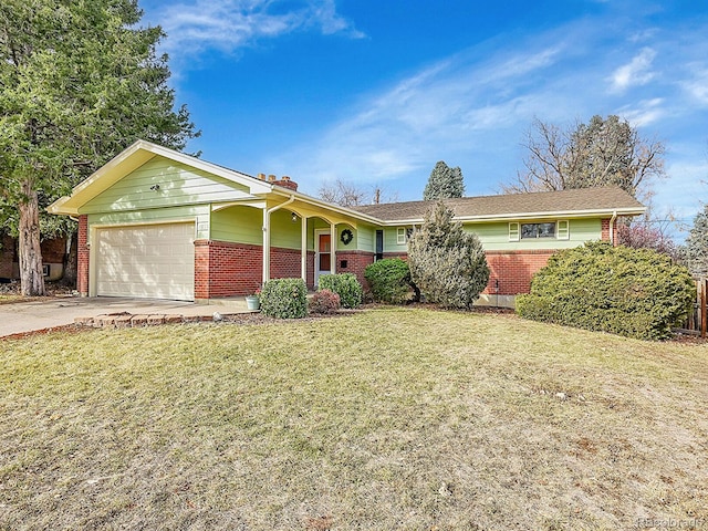 ranch-style house with a garage and a front yard