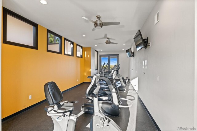 2154 Concord Ln, Superior, CO 80027 - exercise room featuring ceiling fan, recessed lighting, and baseboards