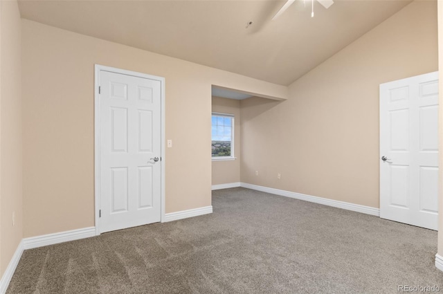 2154 Concord Ln, Superior, CO 80027 - unfurnished bedroom featuring carpet floors, vaulted ceiling, baseboards, and ceiling fan