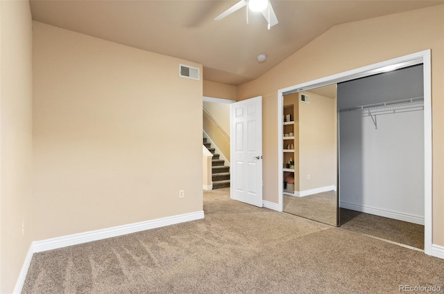 2154 Concord Ln, Superior, CO 80027 - unfurnished bedroom with carpet floors, lofted ceiling, a closet, baseboards, and ceiling fan