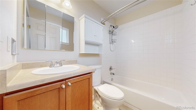 full bath featuring toilet, shower / tub combination, and vanity