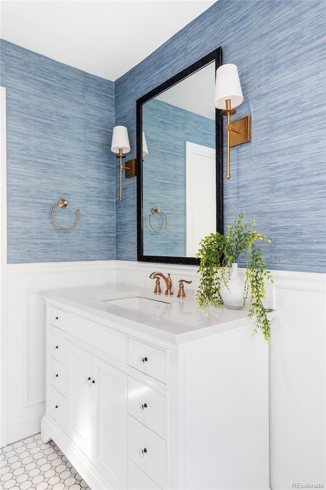 bathroom featuring vanity and tile patterned flooring