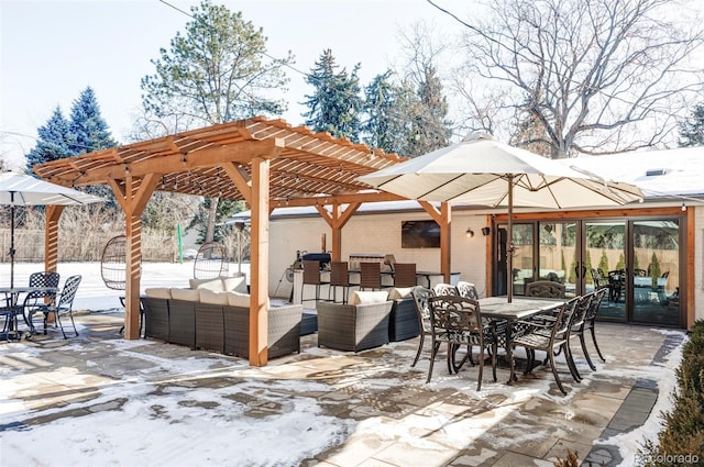 view of patio / terrace with outdoor lounge area and a pergola