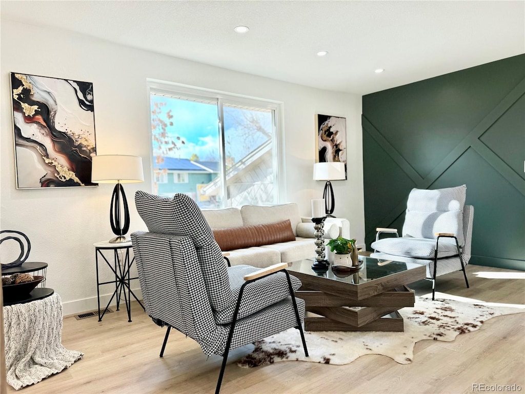 living room featuring light wood-type flooring