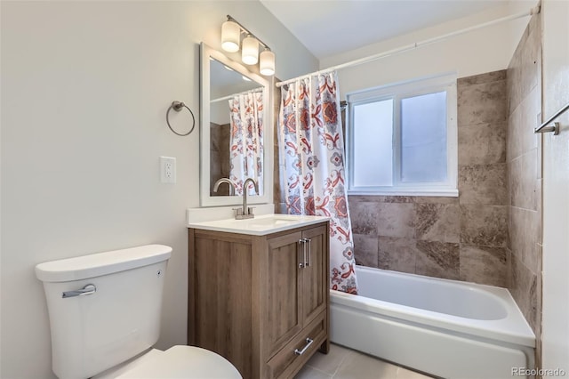 full bathroom with tile patterned flooring, vanity, shower / bath combination with curtain, and toilet