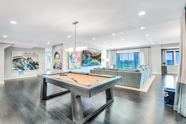 recreation room with dark wood-type flooring and pool table