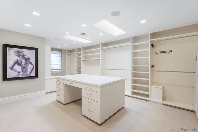 465 Monroe St, Denver, CO 80206 - walk in closet featuring light colored carpet and a skylight