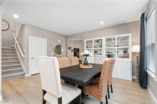 4082 Fortune Ln, Castle Rock, CO 80109 - dining area with stairway, light wood-type flooring, and recessed lighting