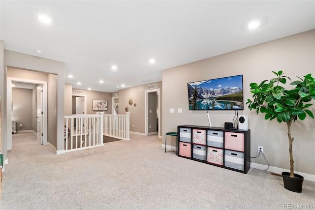 4082 Fortune Ln, Castle Rock, CO 80109 - sitting room with an upstairs landing, carpet floors, and recessed lighting