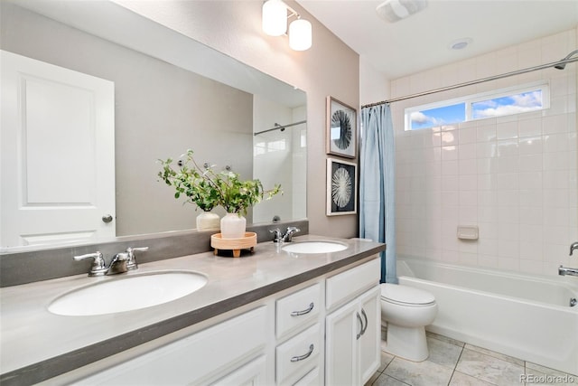 4082 Fortune Ln, Castle Rock, CO 80109 - full bath with shower / bathtub combination with curtain, double vanity, and tile patterned floors