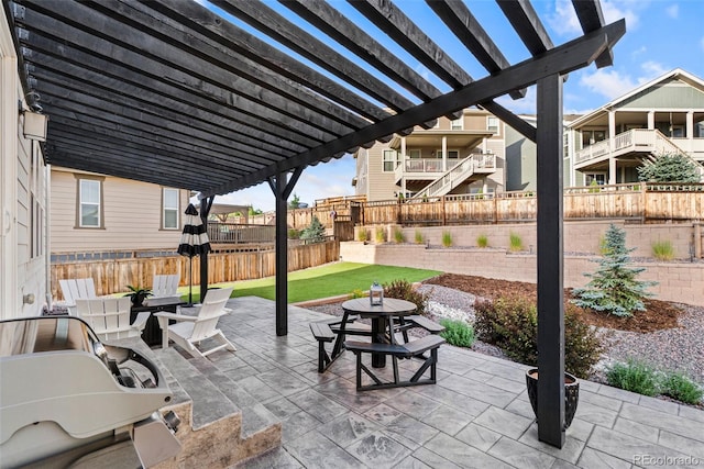 4082 Fortune Ln, Castle Rock, CO 80109 - fenced backyard featuring outdoor dining area, a patio area, and a pergola
