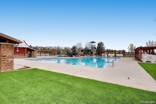 4082 Fortune Ln, Castle Rock, CO 80109 - community pool with a lawn, a patio area, and a gazebo