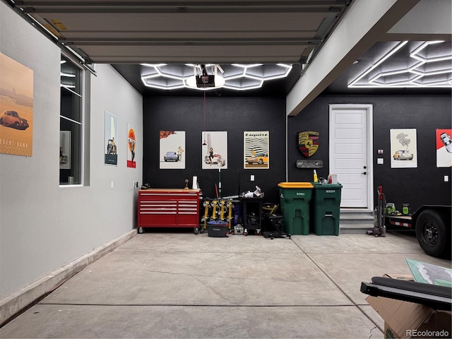 garage with a garage door opener