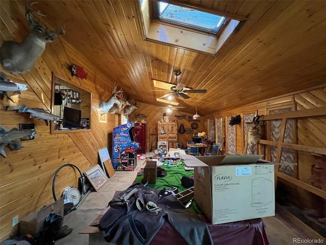 841 S 6th Ave, Brighton, CO 80601 - miscellaneous room with a skylight, wood walls, wood ceiling, and vaulted ceiling