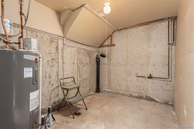 basement featuring electric water heater