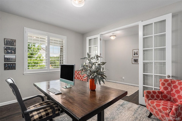 1473 Castle Creek Cir, Castle Rock, CO 80104 - home office featuring baseboards and dark wood finished floors